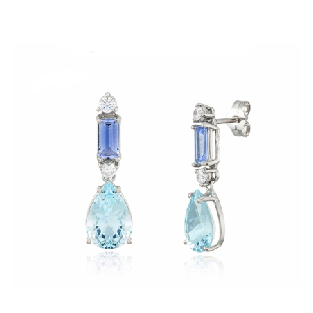 Pendientes de oro blanco con diamantes y topacios