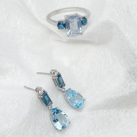 Pendientes de oro blanco con diamantes y topacios