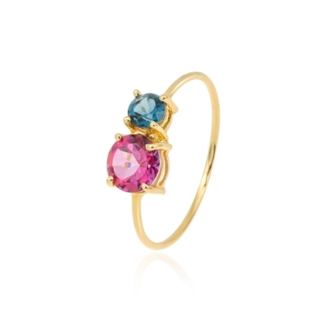 Anillo con Citrino y Topacio Rosa en Oro Amarillo de 18 KT