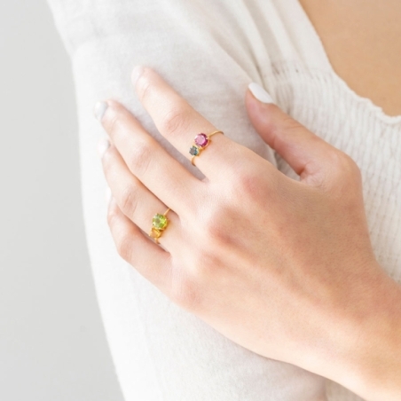 Anillo con Citrino y Topacio Rosa en Oro Amarillo de 18 KT puesto