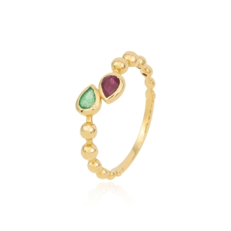 Anillo con Rubí y Esmeralda Natural en Oro Amarillo de 18 KT