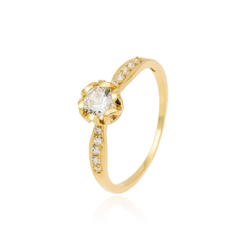 anillo de compromiso con circonita de 1,20x5 mm en oro amarillo