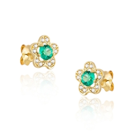 Pendientes en Forma de Flor con Esmeralda Natural y Topacios Blancos