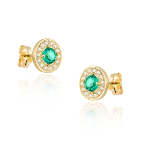 Pendientes de Forma Redonda con Esmeralda Natural y Topacios Blancos