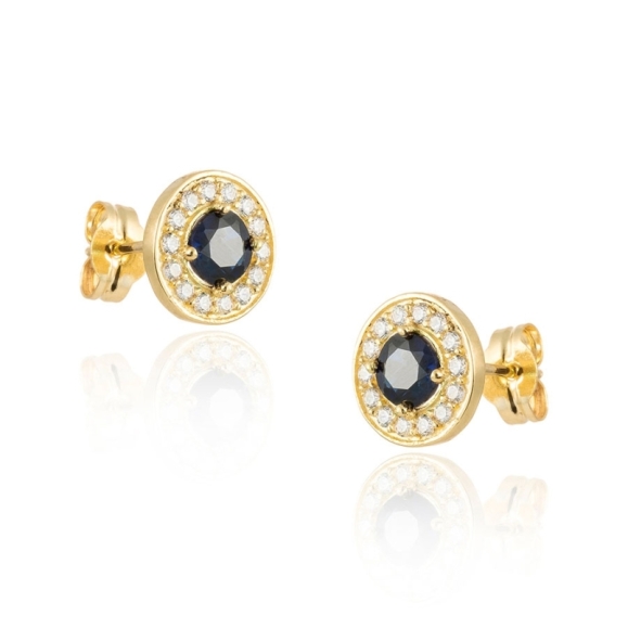 Pendientes de Forma Redonda con Zafiro Natural y Topacios Blancos