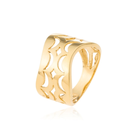 Anillo Grueso con Medias Lunas en Oro Amarillo