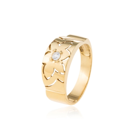 Anillo Grueso con forma de Flor y Diamante