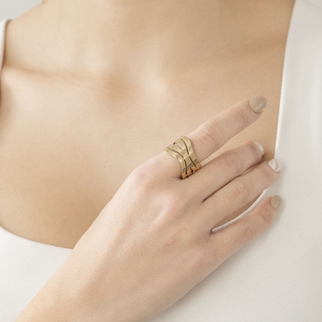 Anillo Grueso con Bandas en Oro Amarillo