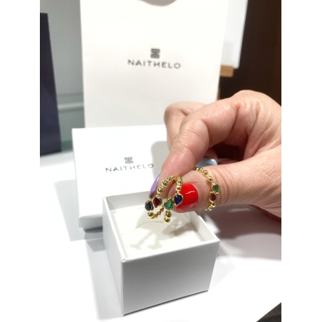 Anillo con Rubí y Esmeralda Natural en Oro Amarillo de 18 KT