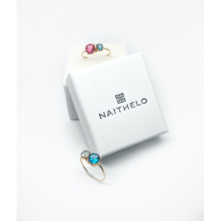 Anillo con Citrino y Topacio Rosa en Oro Amarillo de 18 KT